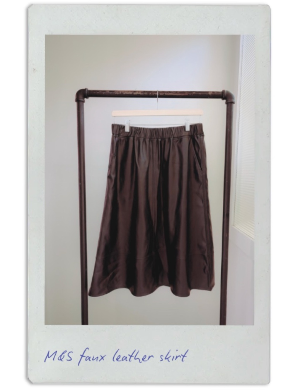 m&s black faux leather midi skirt